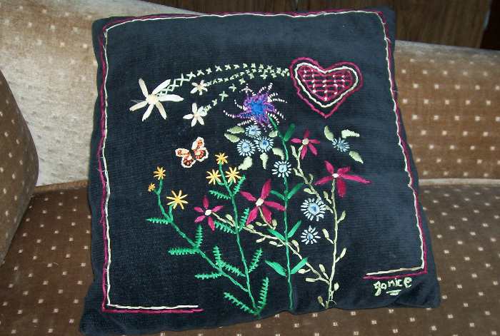 Black velvet pillow with embroidery