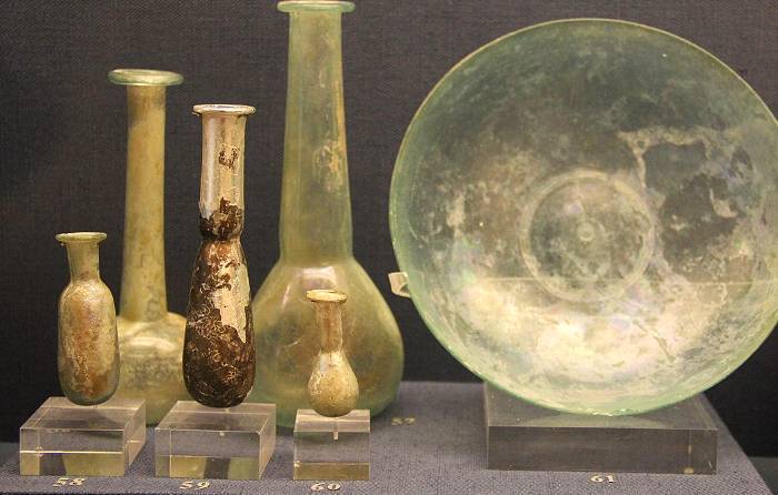 Ancient Roman glass display